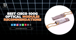 A selection of Cisco 100G optical modules displayed for purchase, showcasing various models like the CFP-100G-LR4 and CPAK-100G-ER4.