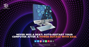 An infographic illustrating the steps to enable auto-restart on a computer after a power outage