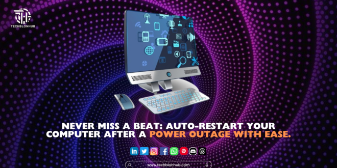 An infographic illustrating the steps to enable auto-restart on a computer after a power outage