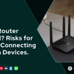 The graphic displays the heading "Is Your Router Exposed? Risks for Directly Connecting Wi-Fi with Devices." It features a black wireless router with three antennas and a mobile phone connected to its Wi-Fi, along with a blue Wi-Fi symbol above. Below the heading are social media icons, and the URL "www.techblonhub.com" is in the bottom right corner. The dark teal/green gradient background adds an informative and professional touch, highlighting security risks of directly connecting devices to a Wi-Fi router.